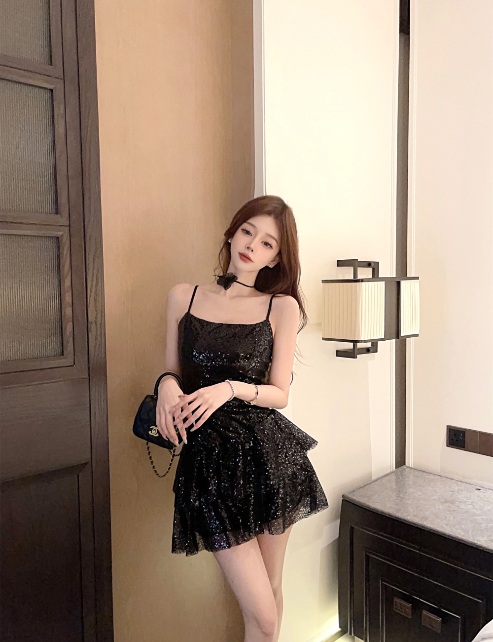 Sexy slim temperament V-neck retro dress for women