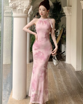 Sling sleeveless Chinese style dress halter slim cheongsam