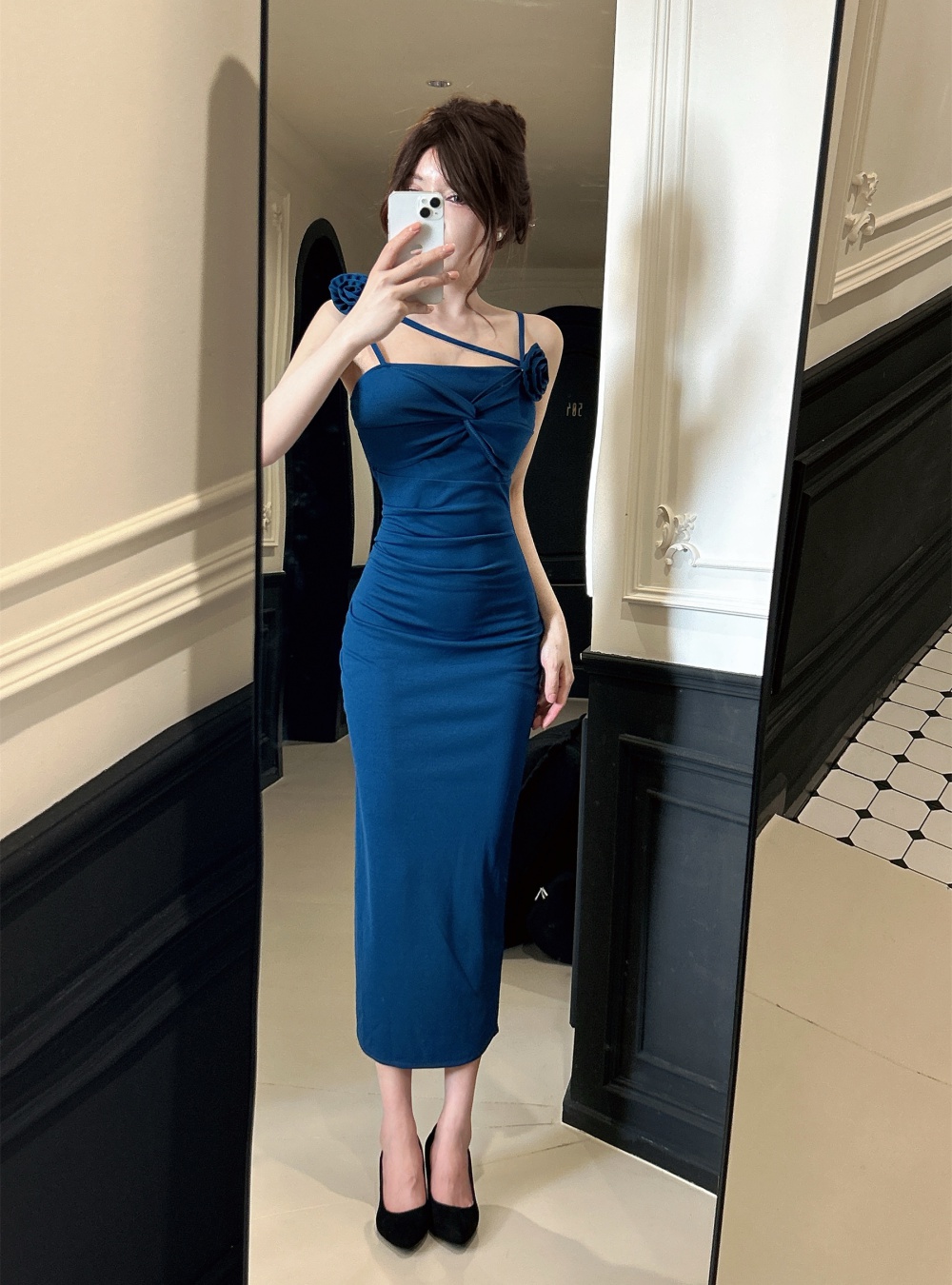 Sling slim long dress after the split retro dress for women