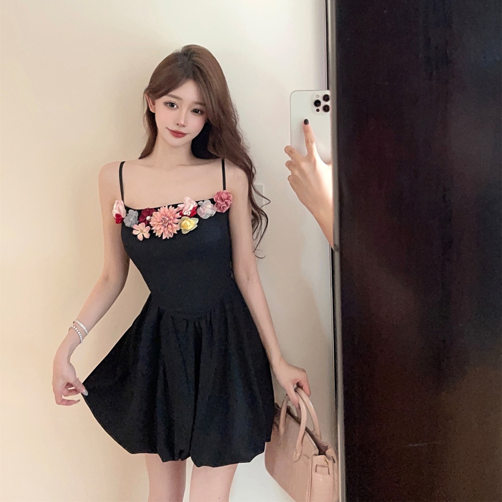 Slim pinched waist strap dress enticement dress