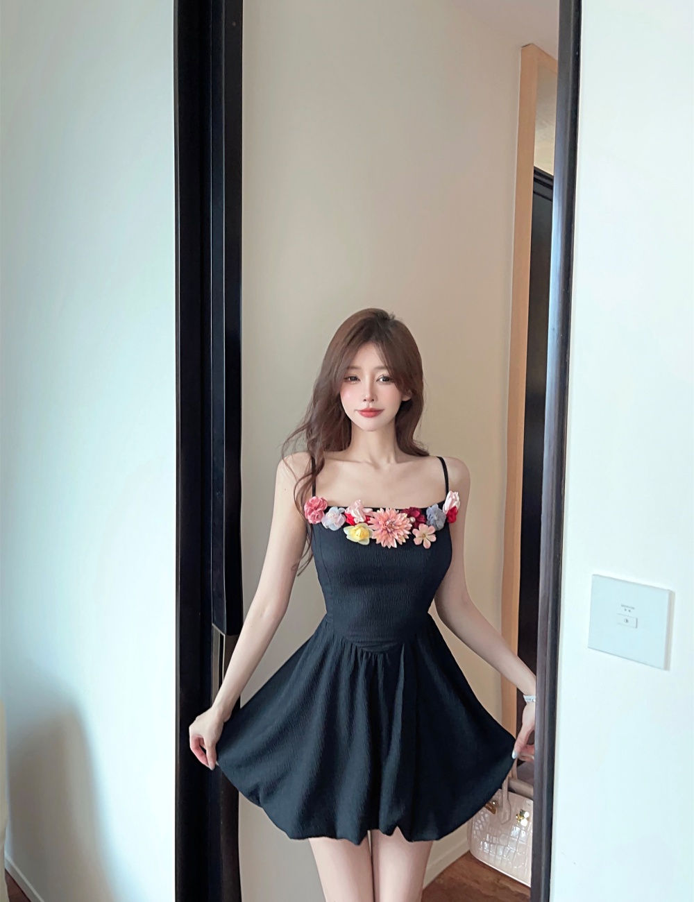 Slim pinched waist strap dress enticement dress