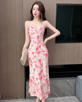 Slim floral Casual niche temperament France style long dress
