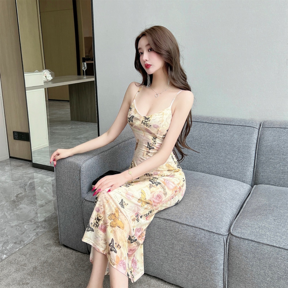 Slim floral Casual niche temperament France style long dress