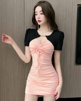 Bottoming hollow sexy Pseudo-two dress