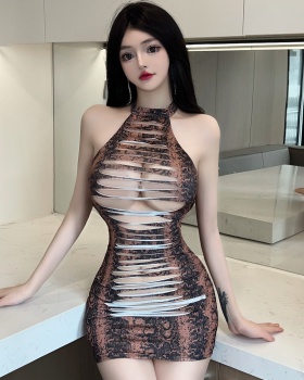 Hollow sleeveless leopard slim spicegirl dress for women