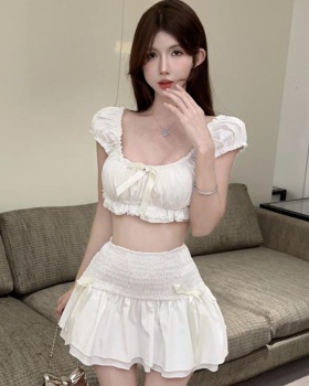 Elasticity white enticement skirt sexy short tops for women