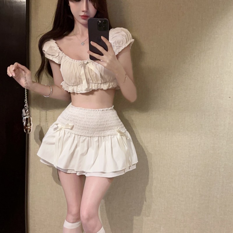 Elasticity white enticement skirt sexy short tops for women