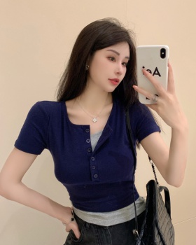 Korean style short sleeve tops slim summer T-shirt for women