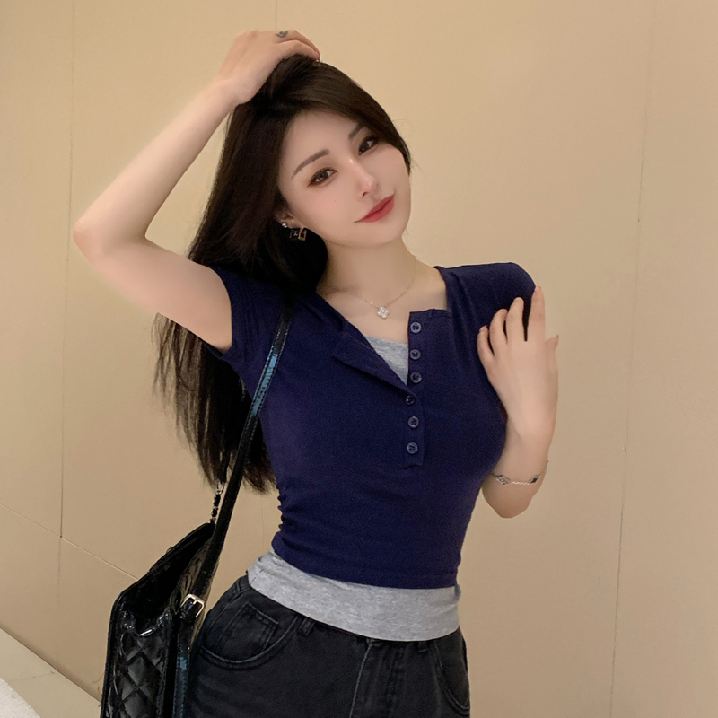 Korean style short sleeve tops slim summer T-shirt for women