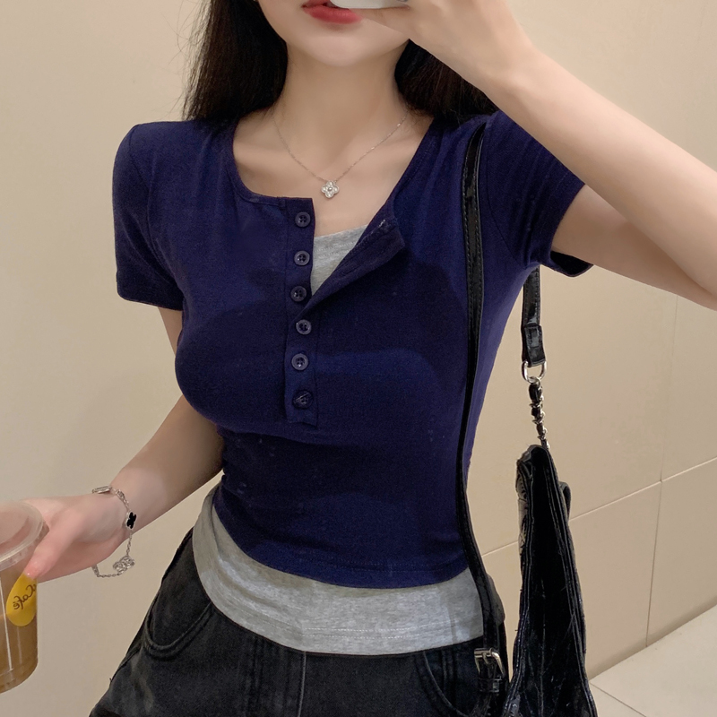 Korean style short sleeve tops slim summer T-shirt for women