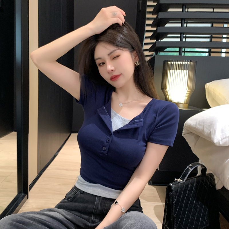 Korean style short sleeve tops slim summer T-shirt for women