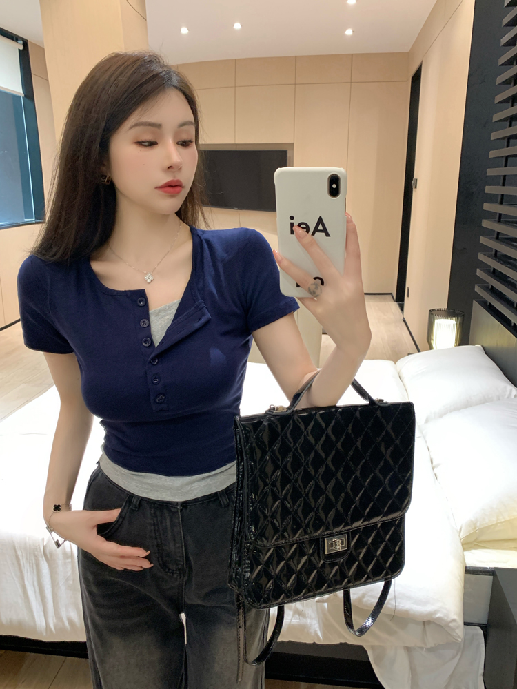 Korean style short sleeve tops slim summer T-shirt for women