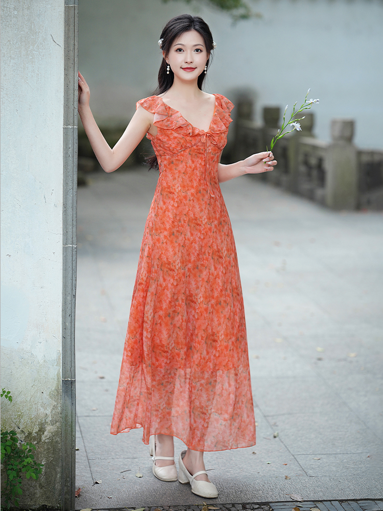 Vacation tender floral France style spring dress for women