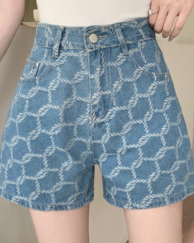 Pattern high waist jacquard shorts A-line summer short jeans