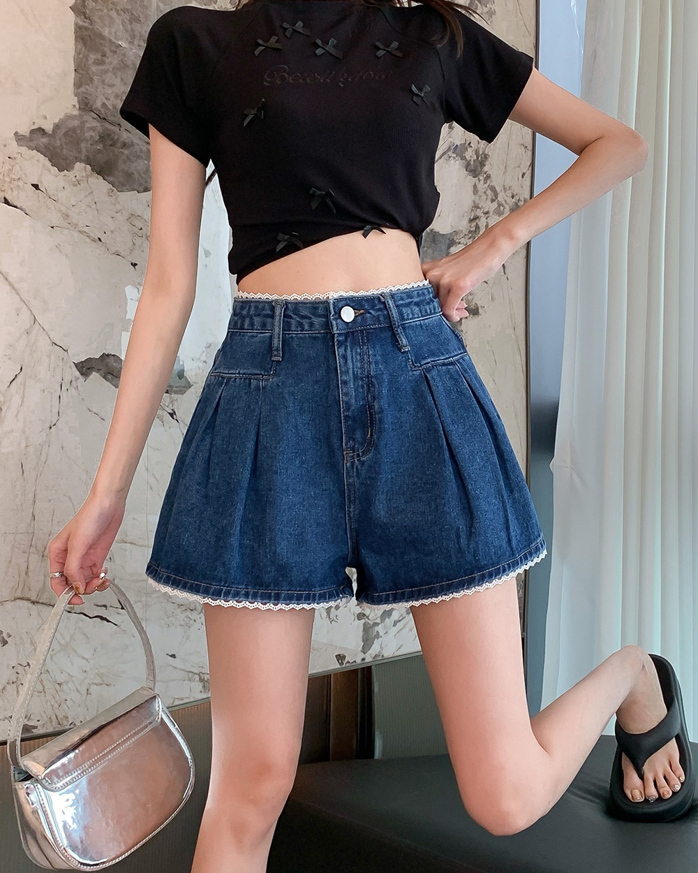 Retro high waist A-line summer Korean style short jeans