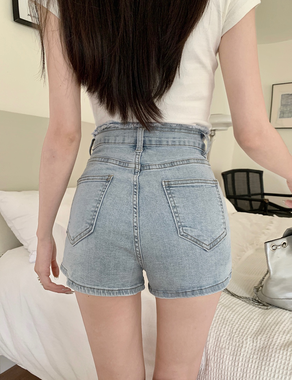 Bow sweet summer shorts slim hip raise short jeans