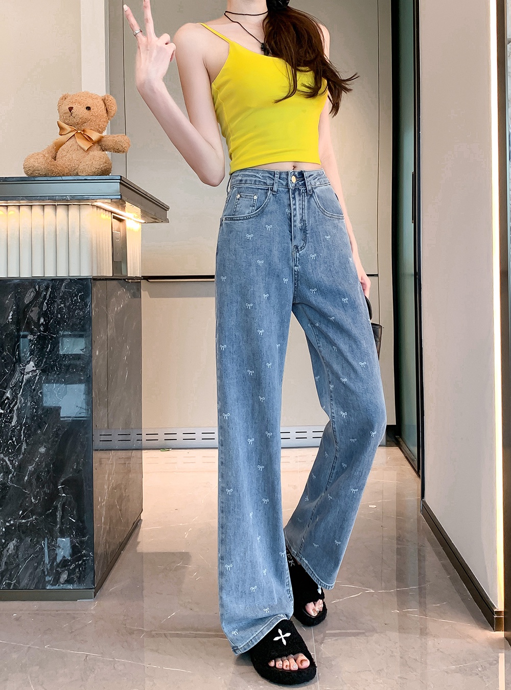 Elasticity summer high waist drape jeans for women