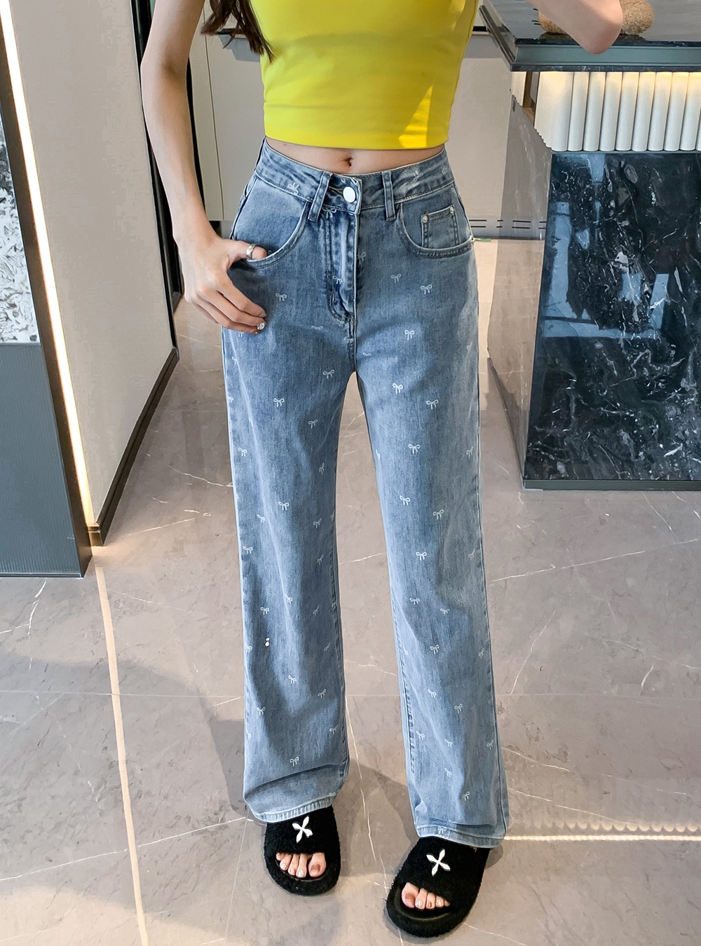 Elasticity summer high waist drape jeans for women