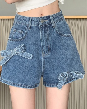 Retro Korean style bow short jeans washed all-match shorts