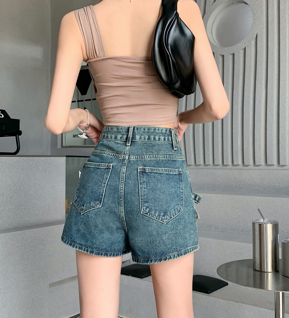 Retro Korean style bow short jeans washed all-match shorts