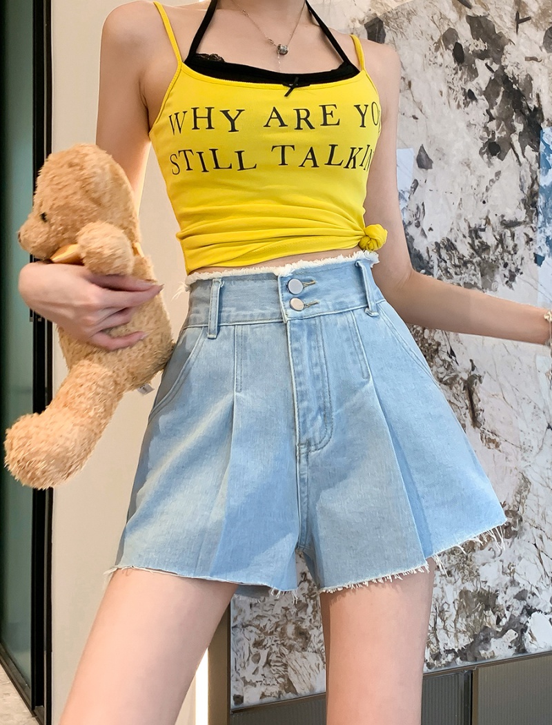 Loose small fellow Korean style burr wide leg short jeans