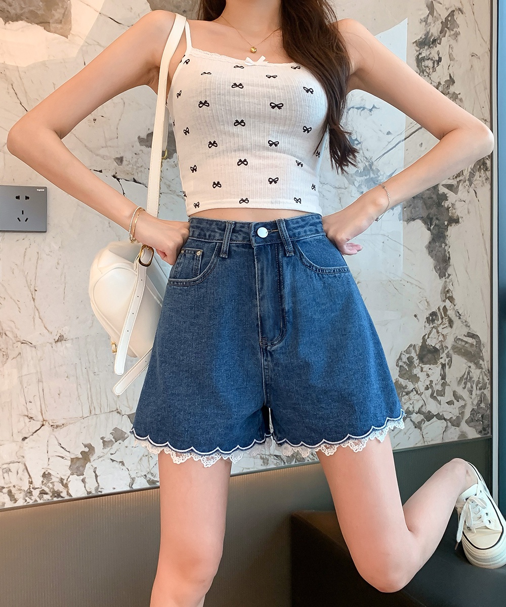 Slim Korean style A-line retro all-match short jeans