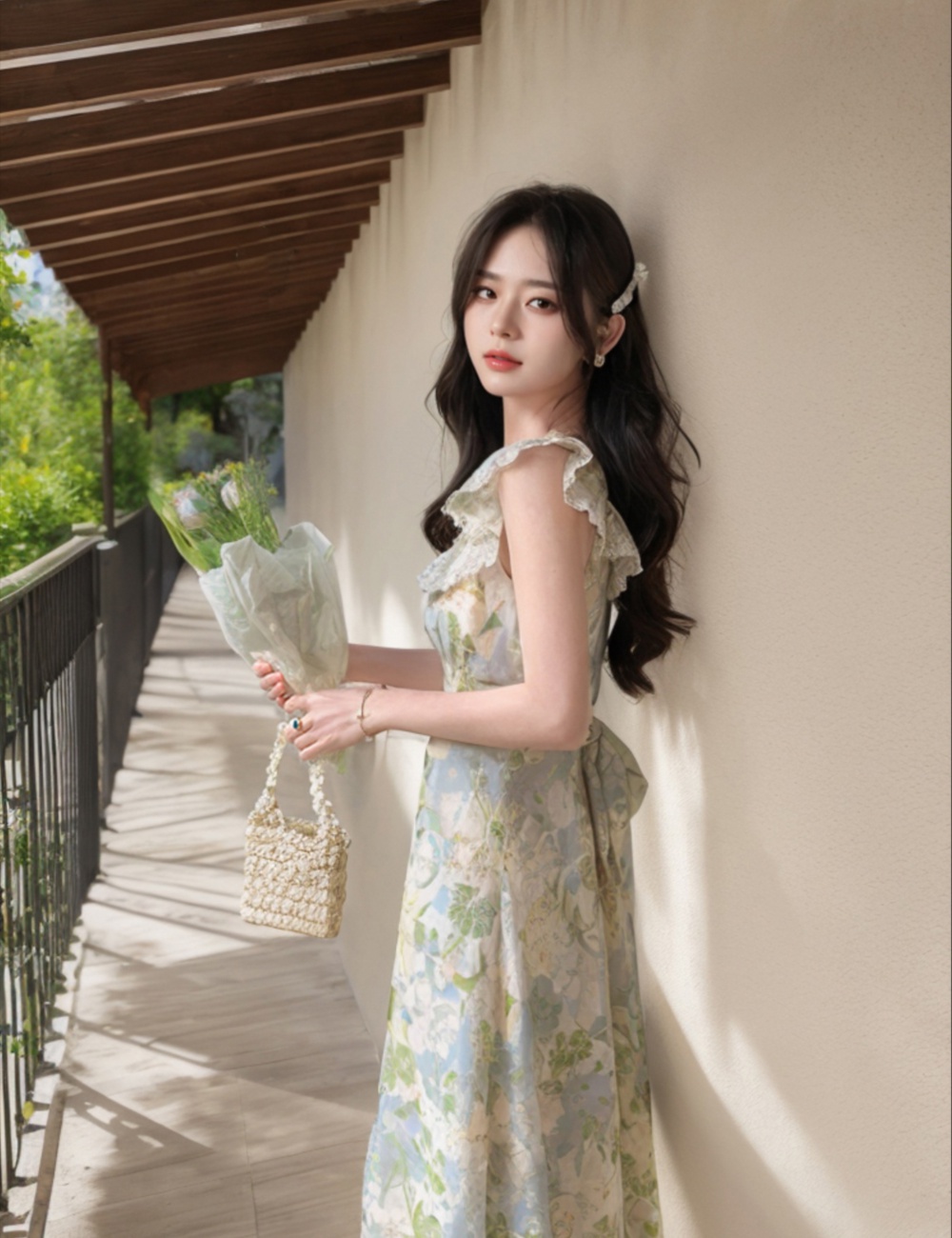 Romantic lotus leaf edges long dress summer dress for women