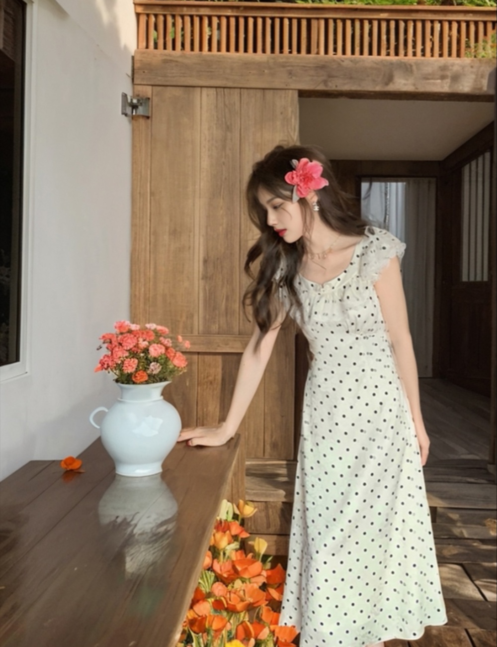 Romantic lotus leaf edges long dress summer dress for women