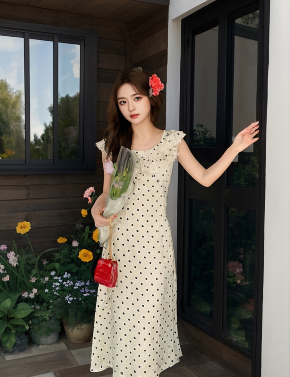 Romantic lotus leaf edges long dress summer dress for women