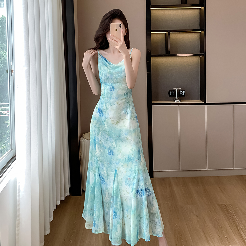 Blooming dress ink splashes long dress for women