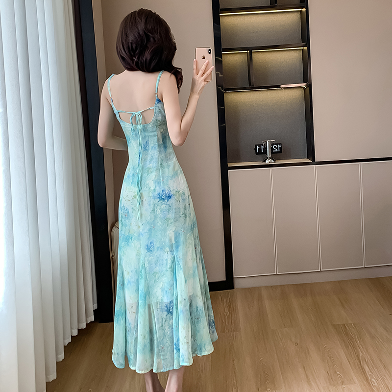 Blooming dress ink splashes long dress for women