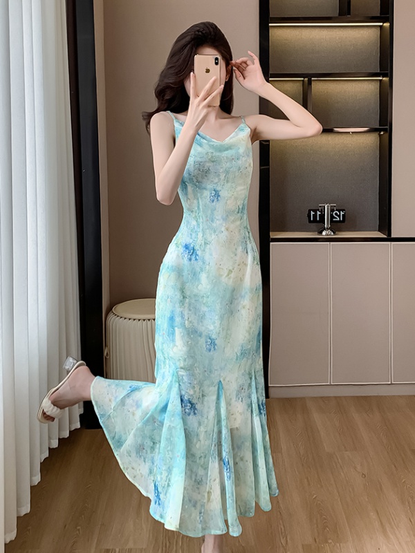 Blooming dress ink splashes long dress for women