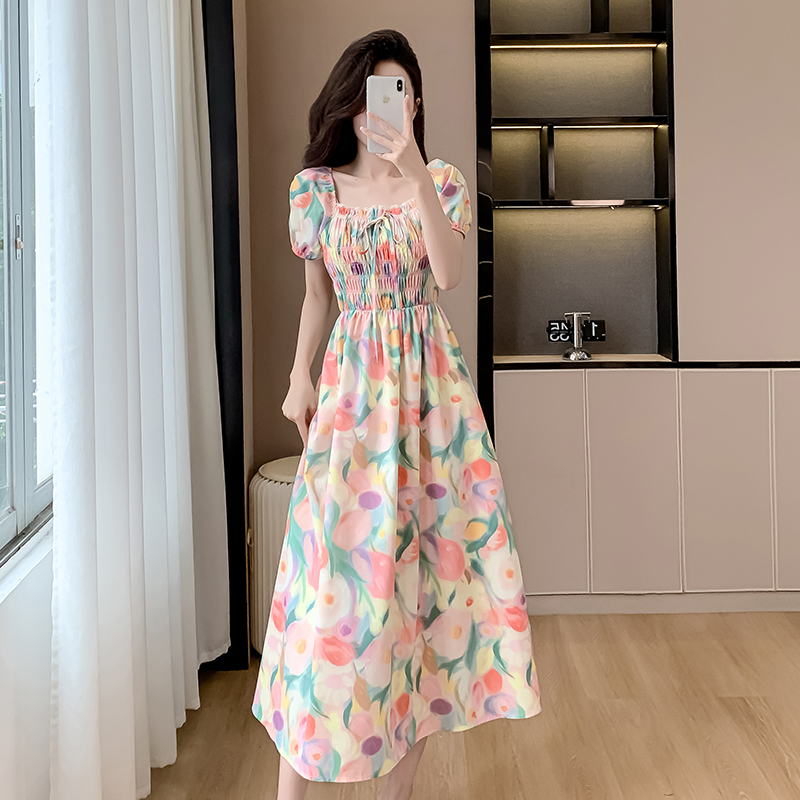 Korean style summer Casual France style sweet floral dress