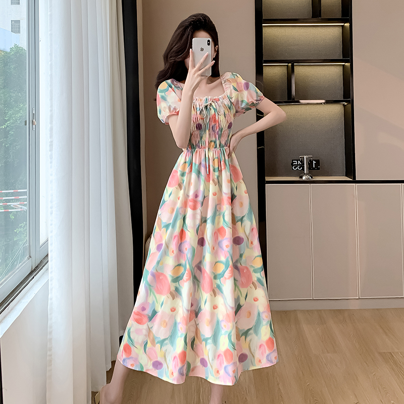 Korean style summer Casual France style sweet floral dress