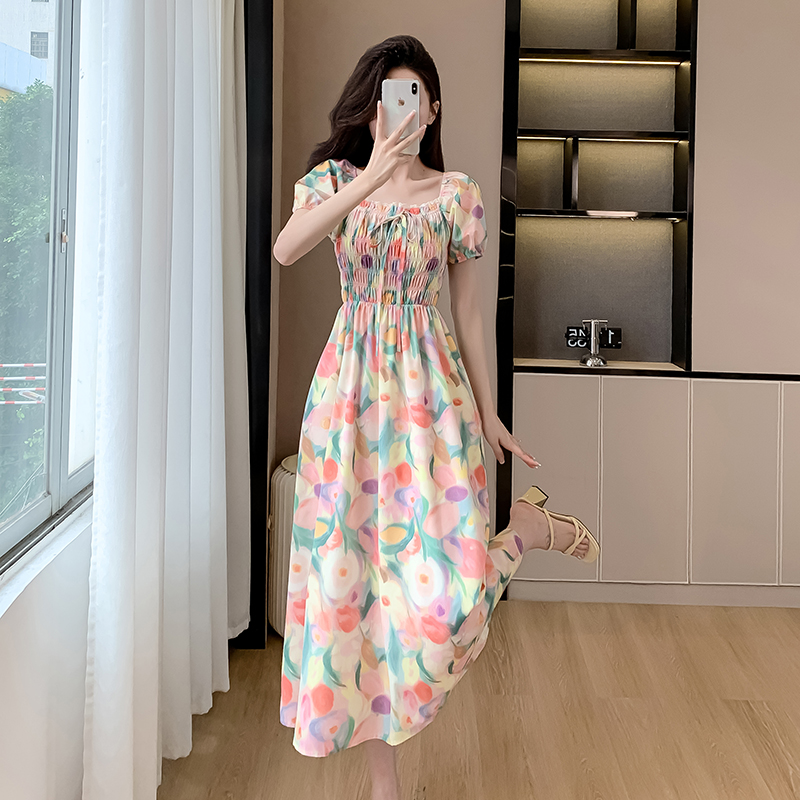 Korean style summer Casual France style sweet floral dress