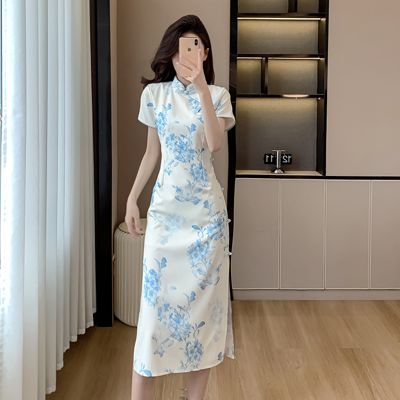 France style long dress Chinese style cheongsam for women