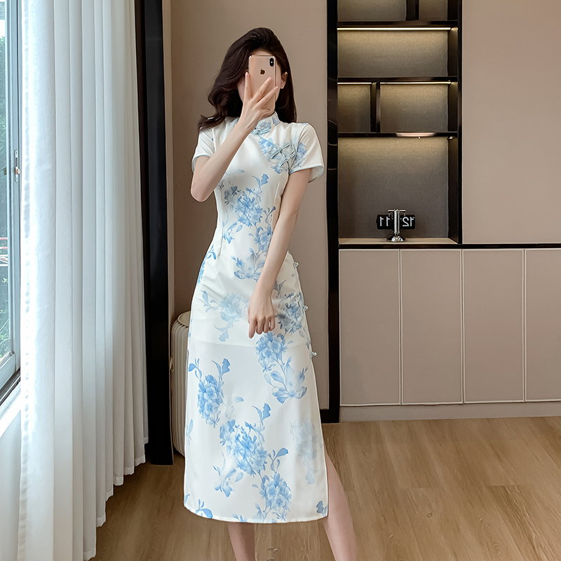 France style long dress Chinese style cheongsam for women