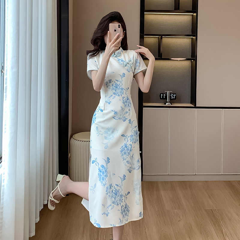 France style long dress Chinese style cheongsam for women