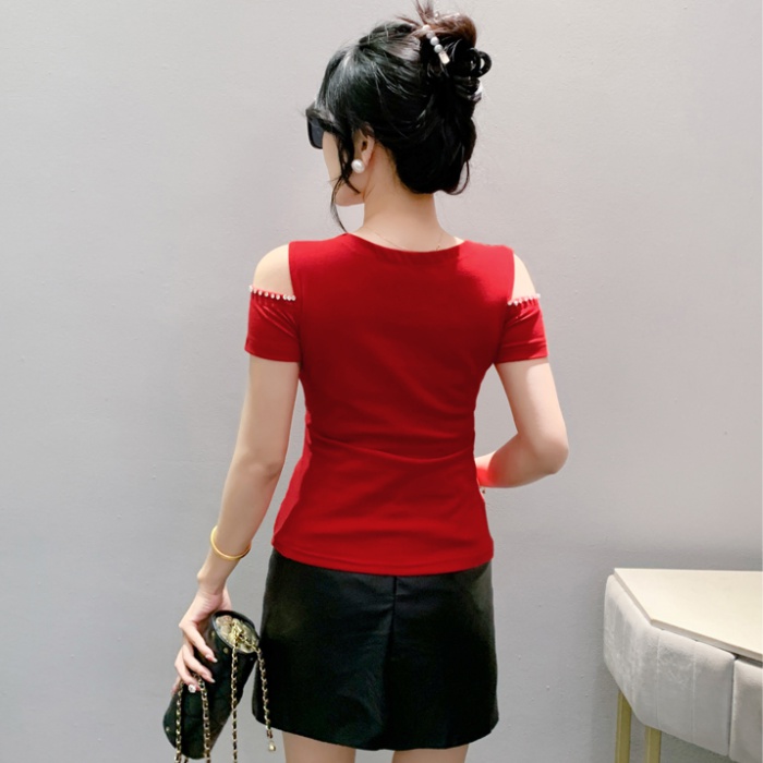 Rhinestone T-shirt strapless small shirt for women