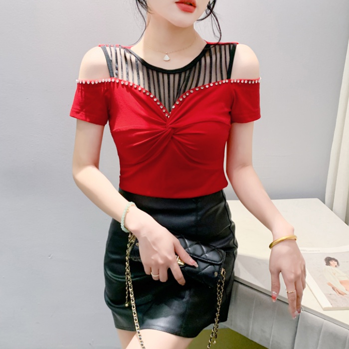 Rhinestone T-shirt strapless small shirt for women