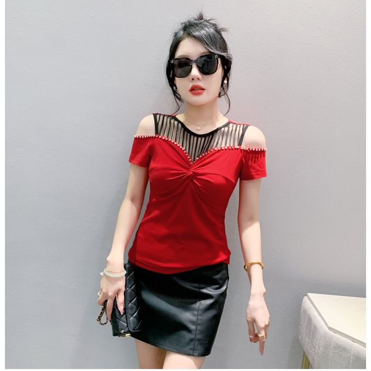 Rhinestone T-shirt strapless small shirt for women