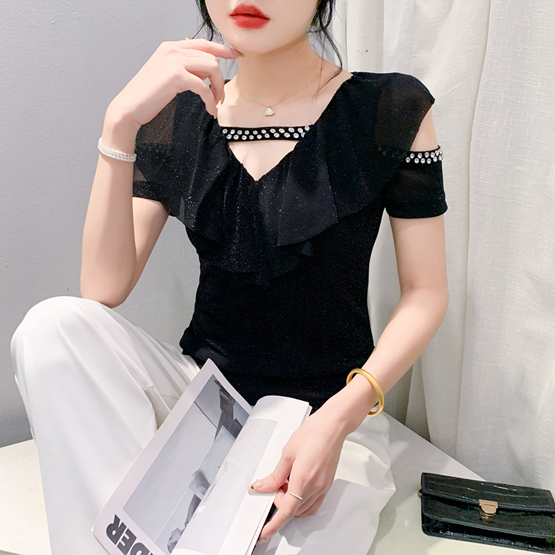 Gauze summer tops Western style short sleeve T-shirt