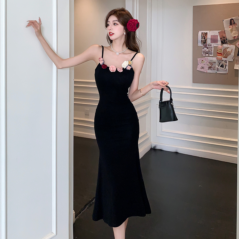 With chest pad pinched waist long dress mermaid slim dress