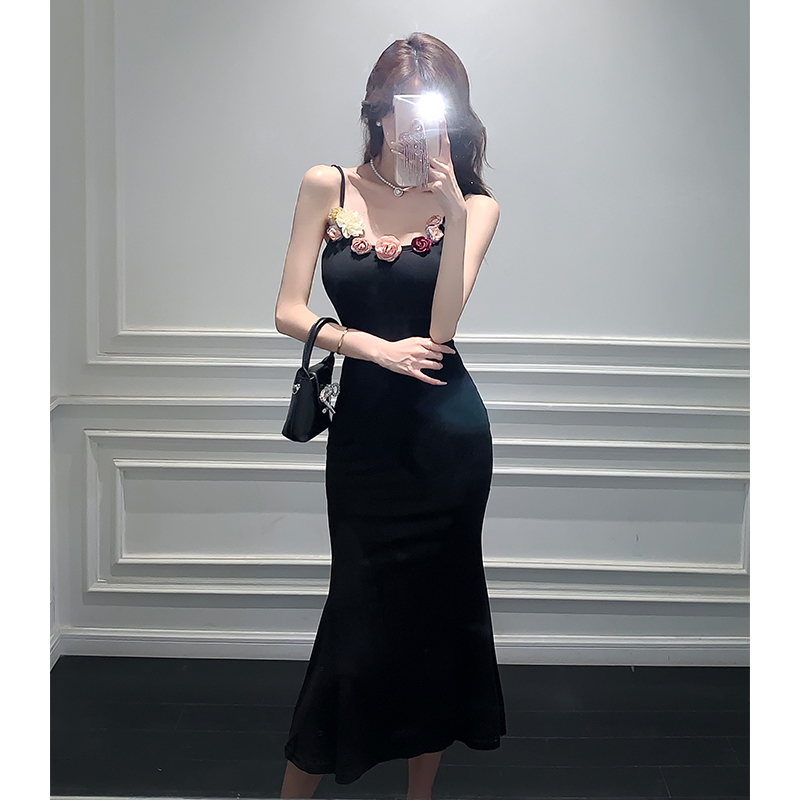 With chest pad pinched waist long dress mermaid slim dress