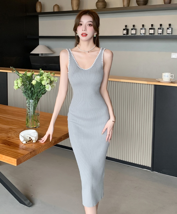 Knitted package hip Korean style sleeveless dress