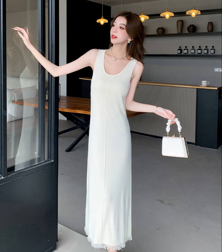 A-line drape slim long dress knitted pure vest