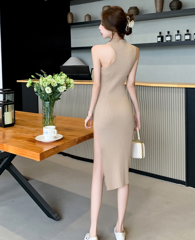 Exceed knee sleeveless long dress slim package hip dress