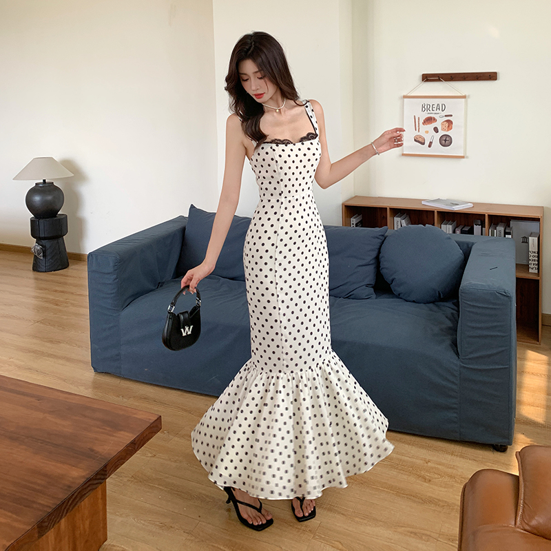 Lace France style polka dot dress