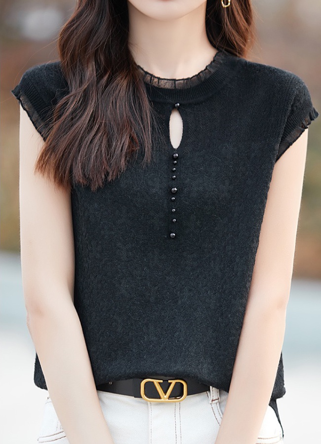 Short sleeve bottoming shirt beading vest