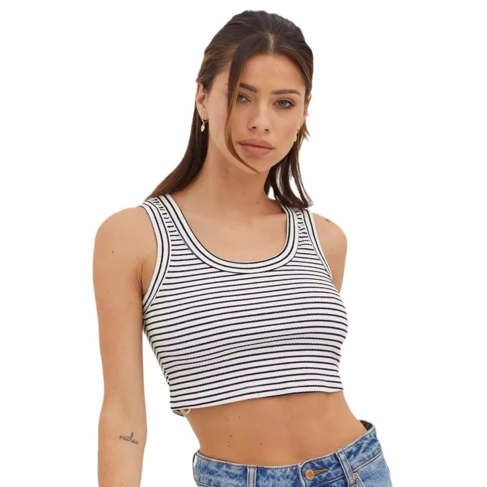 Sleeveless stripe summer tops short sexy vest for women